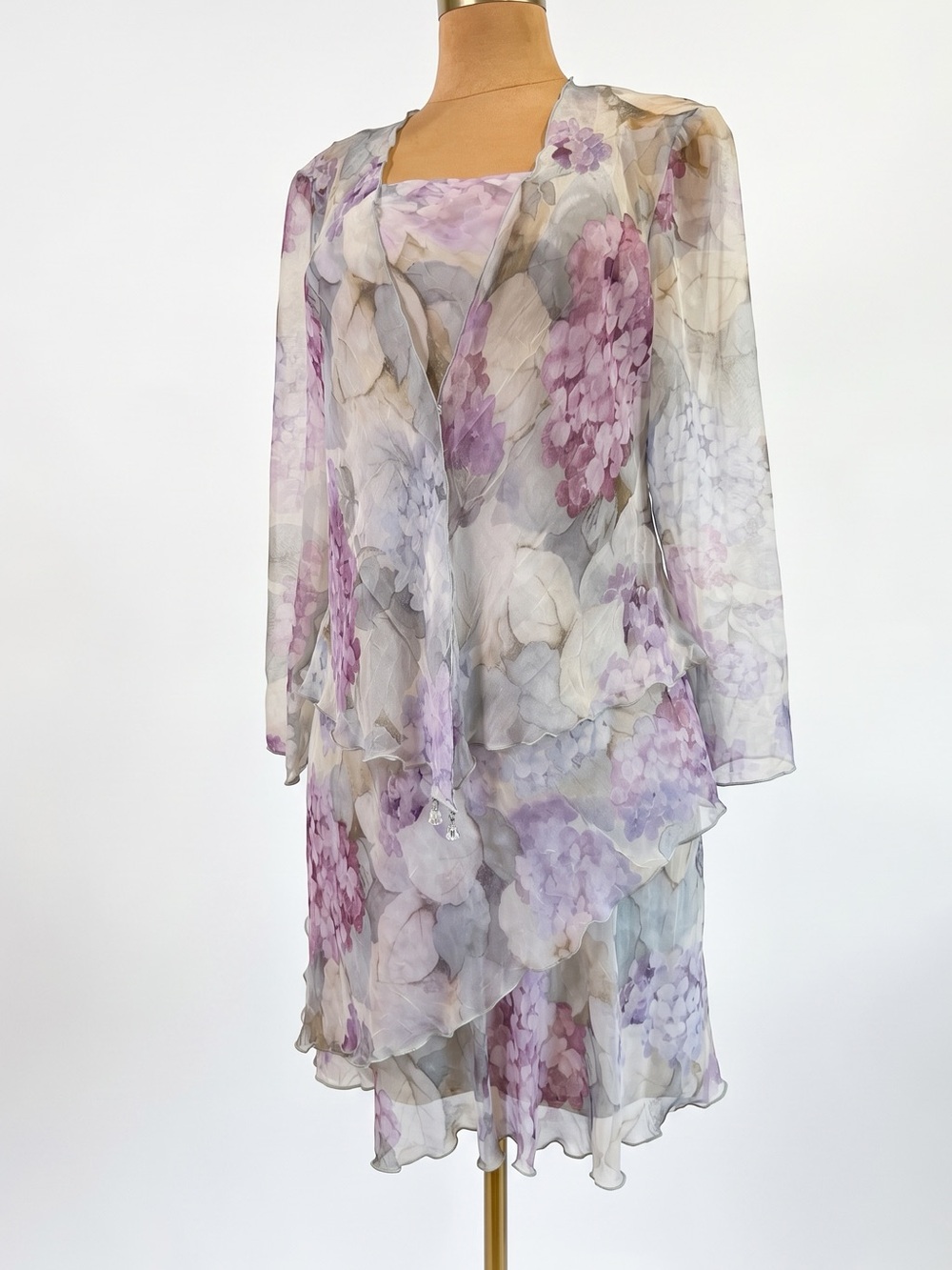 Vtg Ursula of Switzerland 2-Piece Watercolor Hydrangea Midi Dress - Picture 6 of 15